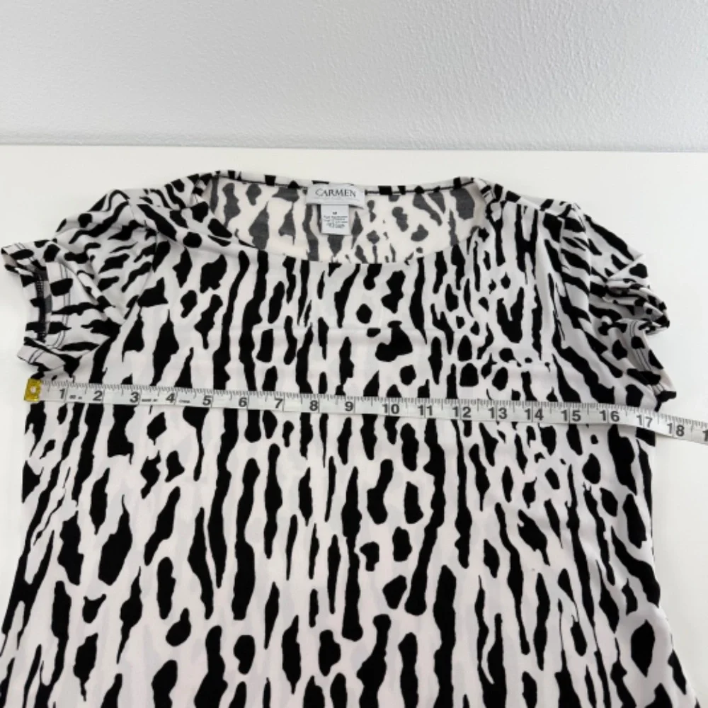 Carmen Marco Valvo Zebra Print‎ Short Sleeve Stretch Black White Top Size M - Picture 5 of 7